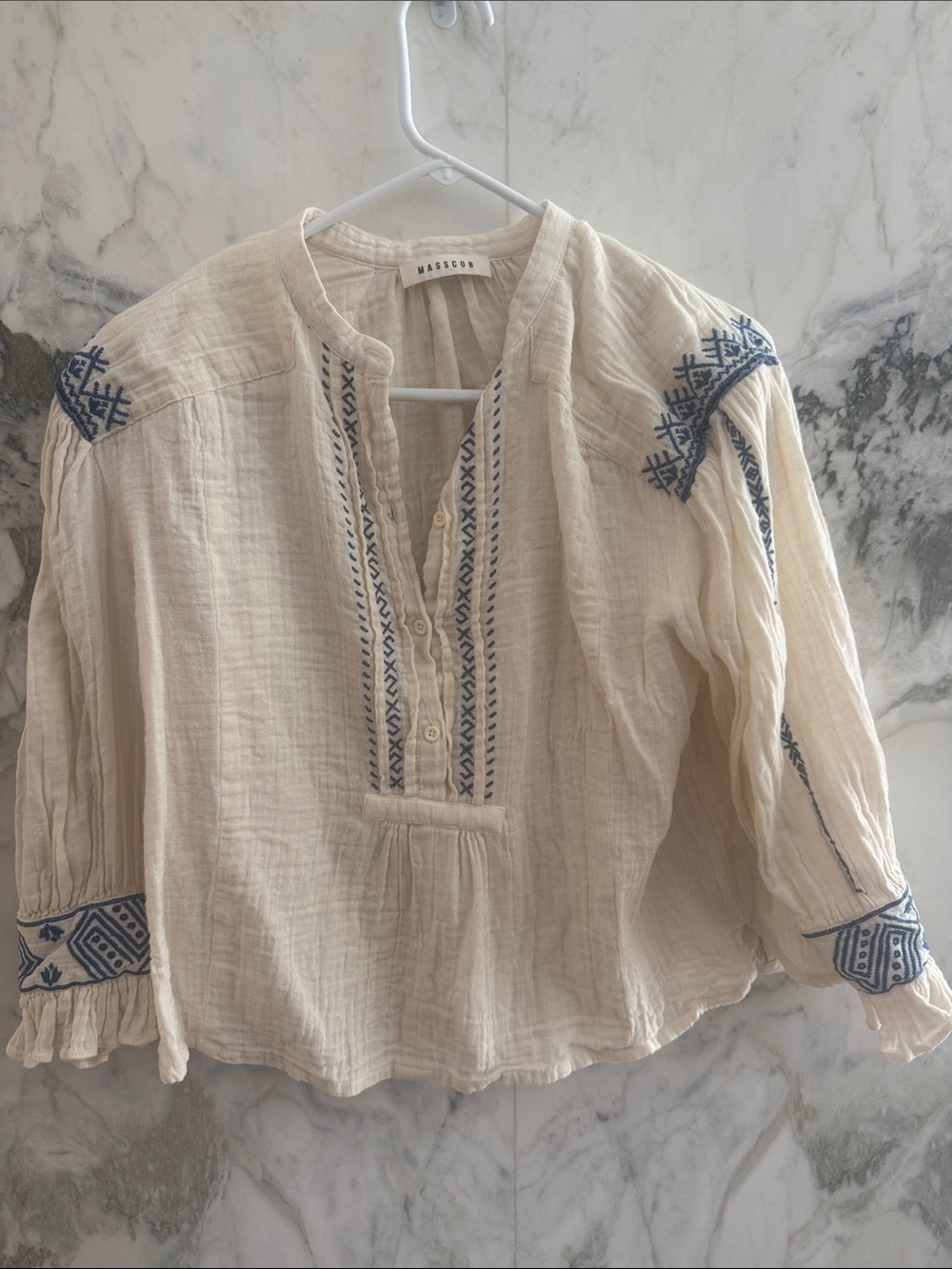Masscob Cream Tunic with Blue Embroidery